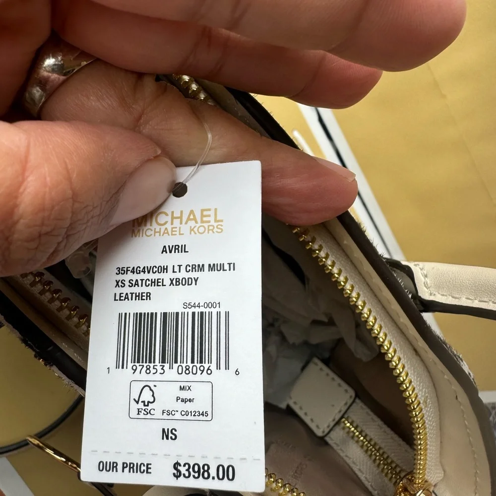 Michael Kors MINI Avril XS Cheetah Leather Satchel Crossbody Bag cream Multi